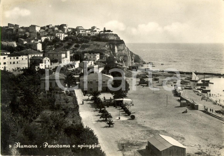 1954 NUMANA (AN) Panorama del paese e della spiaggia *ANIMATA con barche FG VG