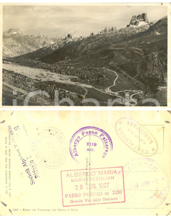 1927 PASSO FALZAREGO (BL) Veduta del passo dal SASSO DI STRIA *Cartolina FP NV