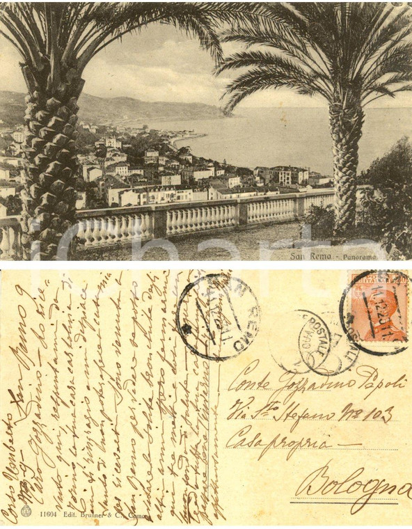 1923 SANREMO Panorama *Cartolina a conte Gozzadino PEPOLI dalla cugina Maria
