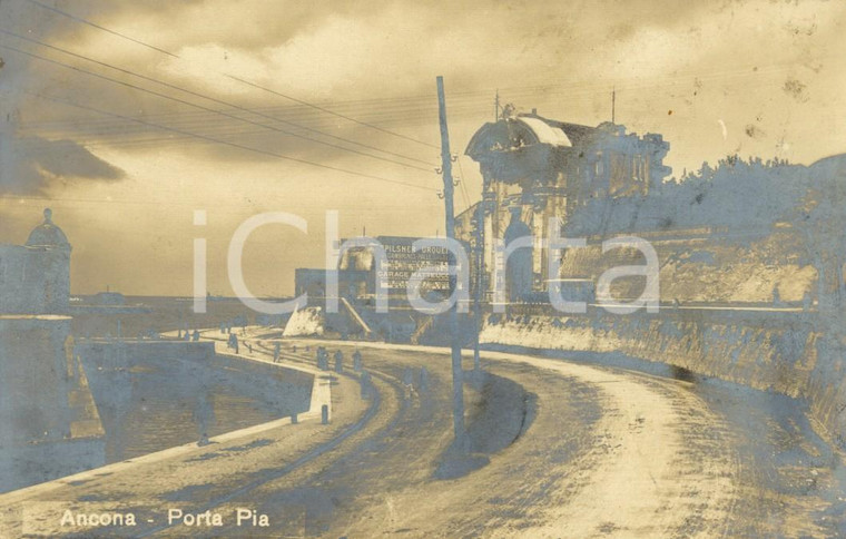 1908 ANCONA Veduta di Porta PIA con Garage MATTEUCCI *Cartolina postale FP VG