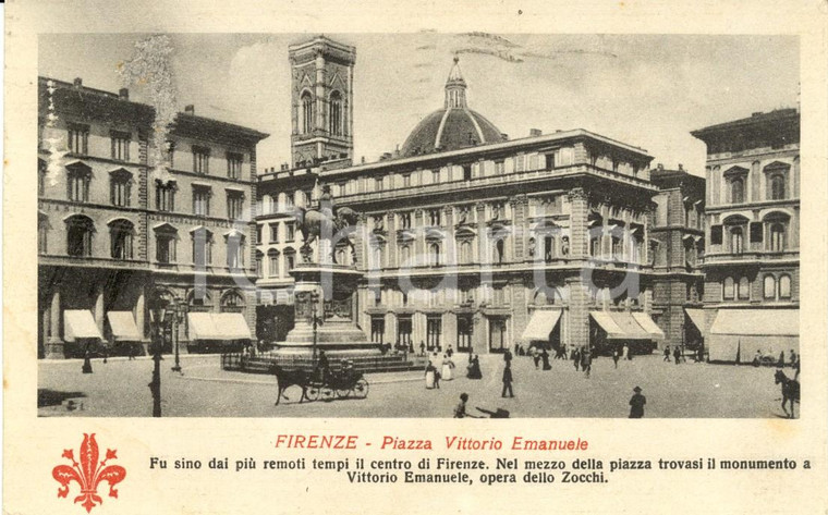 1930 FIRENZE Piazza VITTORIO EMANUELE con monumento *Cartolina ANIMATA FP VG
