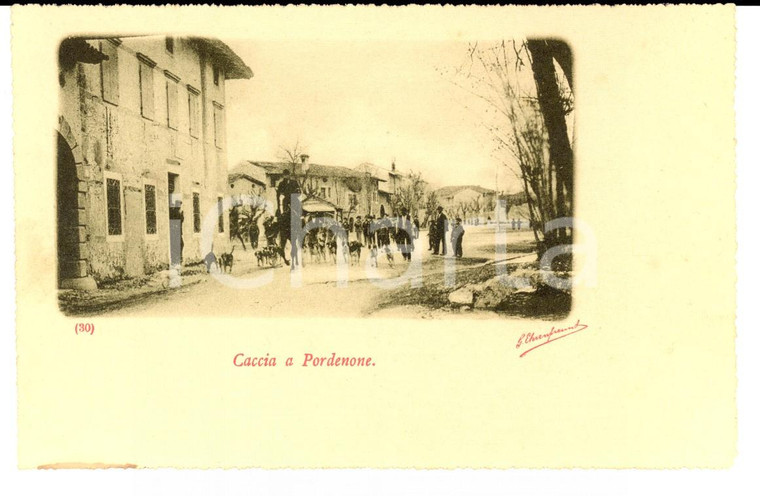 1900 ca PORDENONE Una battuta di caccia con i cani *Cartolina animata FP NV