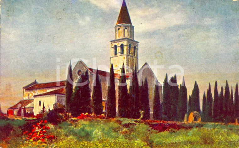 1925 ca AQUILEIA (UD) Veduta Basilica millenaria con cipressi *Cartolina FP NV