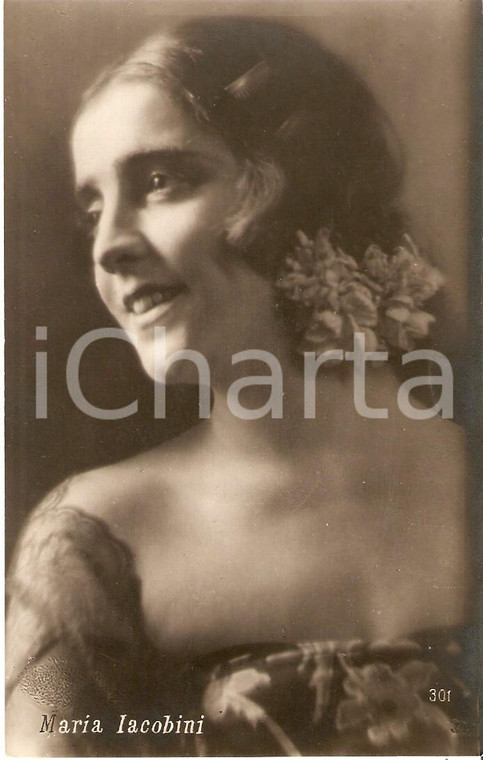 1925 ca CINEMA Attrice Maria JACOBINI con fiore tra i capelli *Cartolina FP NV
