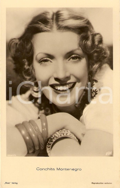 1930 ca CINEMA Conchita MONTENEGRO Portrait with bracelets *Cartolina FP NV