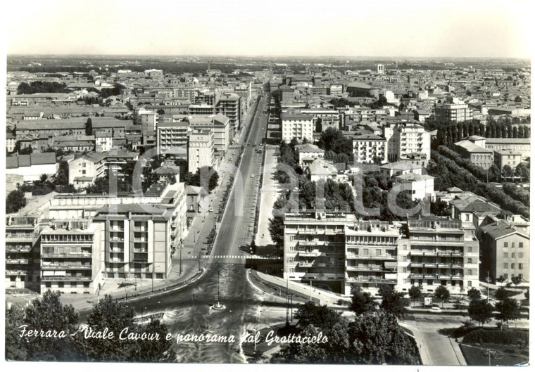 1955 ca FERRARA Panoramica di viale CAVOUR dal GRATTACIELO *Cartolina FG NV