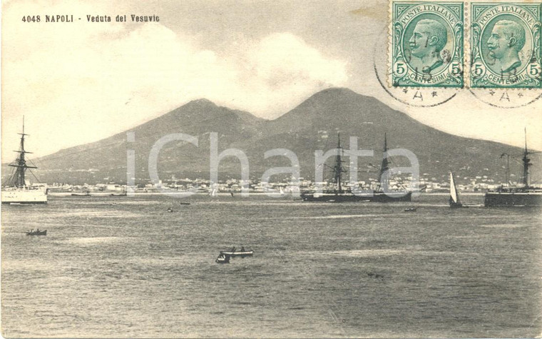 1918 NAPOLI Veduta del VESUVIO dal mare *Cartolina postale ANIMATA FP VG