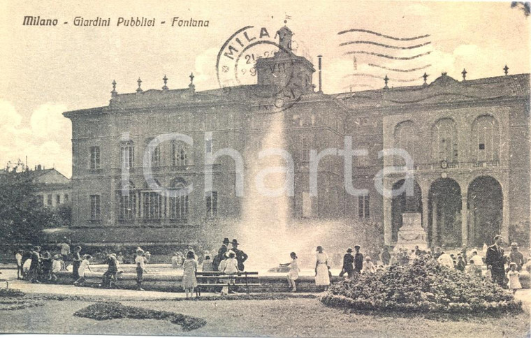 1926  MILANO La fontana ai Giardini Pubblici *Cartolina postale ANIMATA FP VG