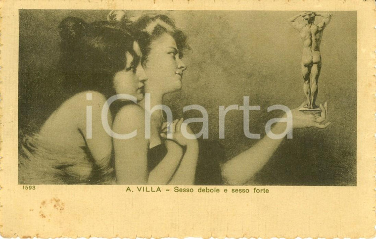 1919 ARTE Sesso debole e sesso forte Pittore A. VILLA *Cartolina ILLUSTRATA VG