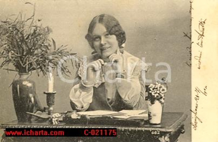 1904 Donna scrive lettera d'amore *Vintage postcard FP VG