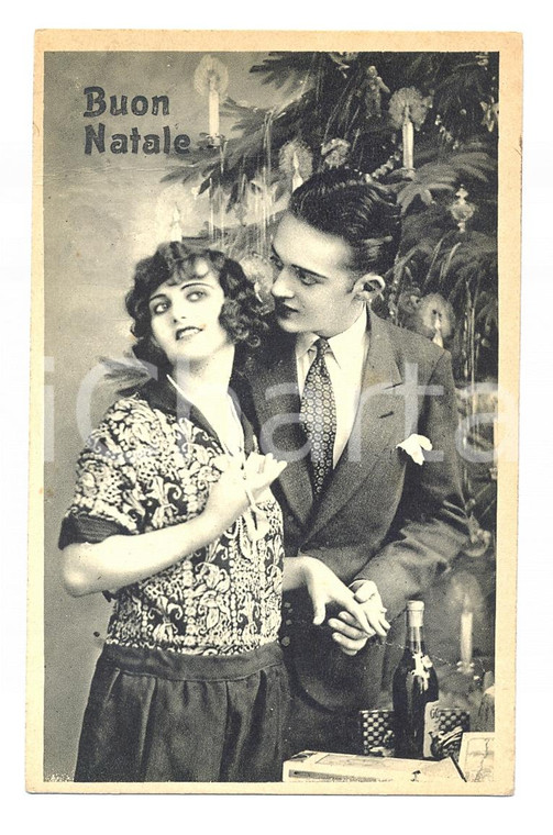 1938 COSTUMI Coppia di innamorati con albero di NATALE *Cartolina ANIMATA FP VG