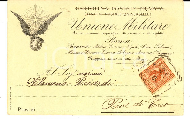1901 ROMA UNIONE MILITARE Cartolina postale intestata FP VG 