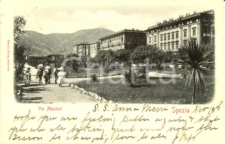 1901 LA SPEZIA Veduta di via MAZZINI con passanti *Cartolina postale FP VG