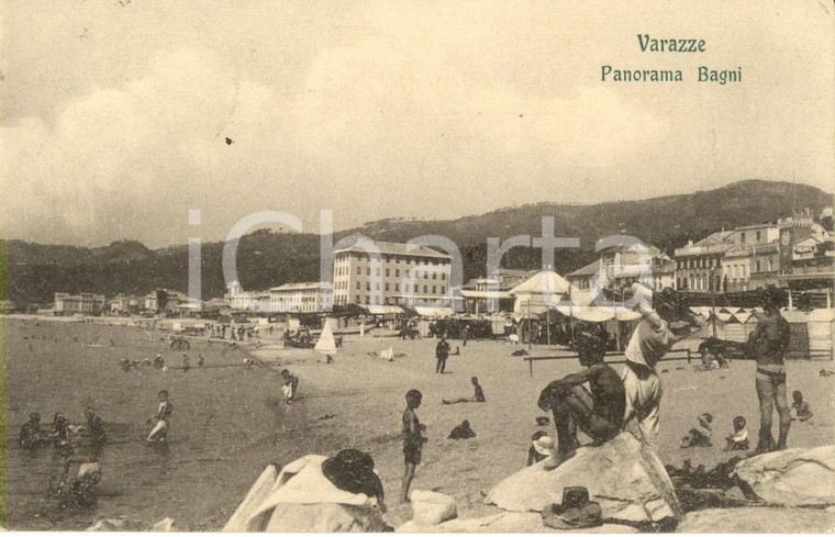 1911 VARAZZE (SV) Veduta panoramica dei bagni *Cartolina postale ANIMATA FP VG