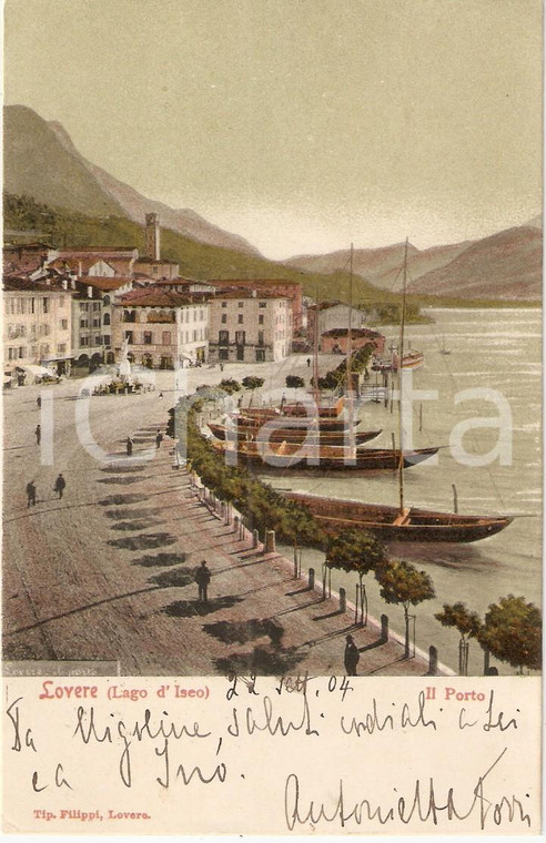 1904 LOVERE (BG) Panorama con LAGO D'ISEO *Cartolina ANIMATA FP VG