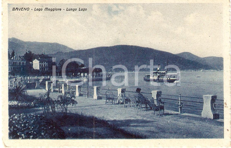 1942 BAVENO (VB) Panorama con LAGO MAGGIORE e lungolago *Cartolina FP VG