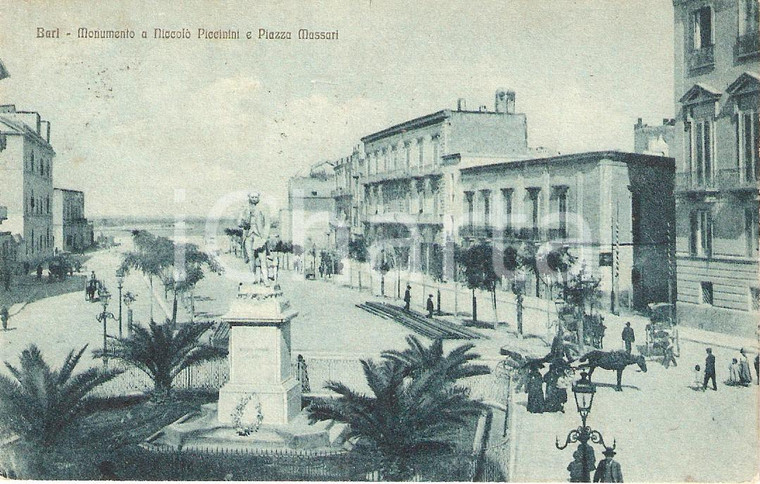 1919 BARI Piazza MASSARI e Monumento Niccolò PICCININI *Cartolina ANIMATA FP VG