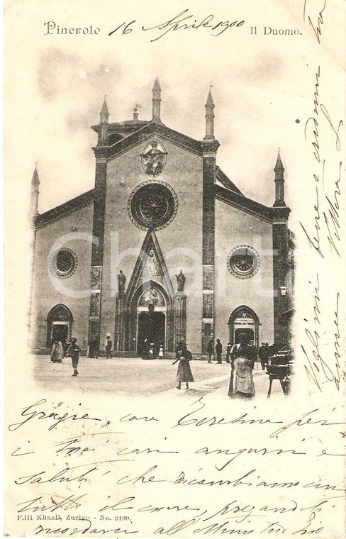 1900 PINEROLO (TO) Facciata Cattedrale di SAN DONATO *Cartolina ANIMATA FP VG
