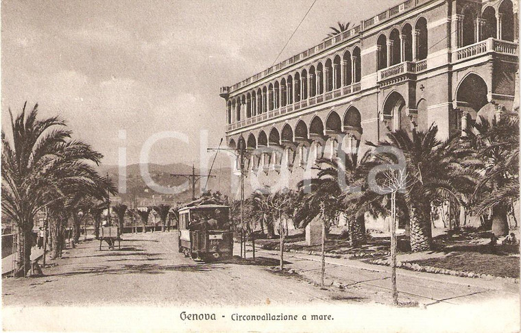 1924 GENOVA Circonvallazione a mare con tram e carretto *Cartolina FP VG