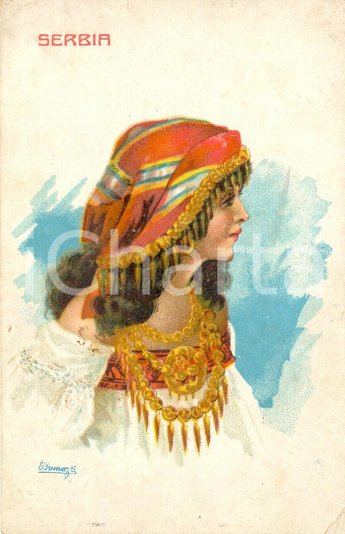 1917 SERBIA COSTUMI Donna in abiti tradizionali *Cartolina ILLUSTRATA FP NV