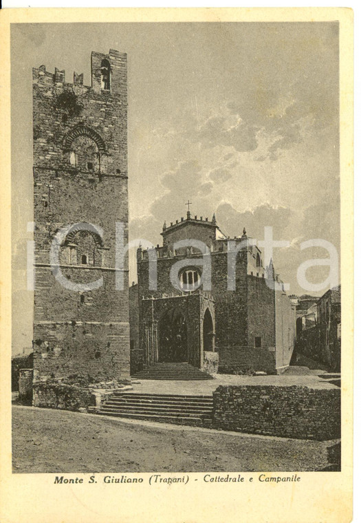1938 MONTE S.GIULIANO (TP) Cattedrale e Campanile *Cartolina postale FG VG
