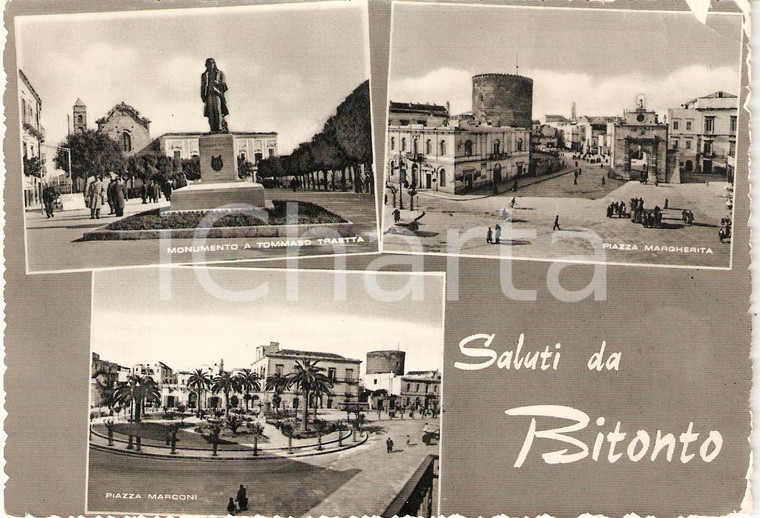 1960 BITONTO (BA) Vedutine Monumento Tommaso TRAETTA Piazza MARCONI Cartolina FG