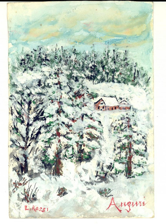 1965 VERBANIA Luigia ROSSI GHEZZI Paesaggio innevato *Cartolina DISEGNATA A MANO