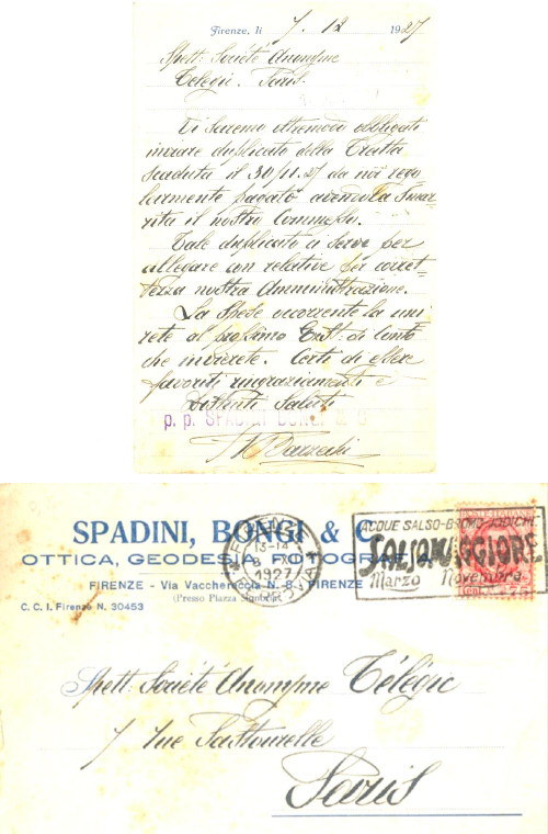 1927 FIRENZE Ottica, geodesia e fotografia SPADINI, BONGI & C. *Cartolina FP