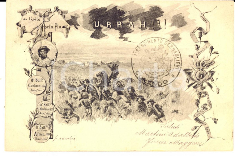 1900 ca MILANO 1° Reggimento BERSAGLIERI Comando *Cartolina Adalberto MARTINI