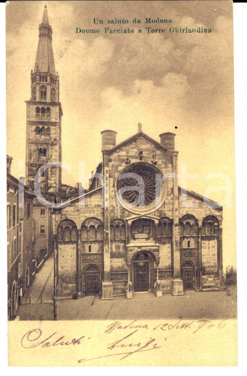 1906 MODENA Duomo e Torre GHIRLANDINA *Cartolina ad Aristide BIGLIONE DI VIARIGI