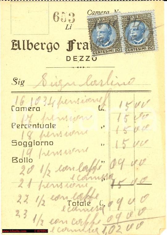 1934 DEZZO Albergo Franceschetti - conto soggiorno