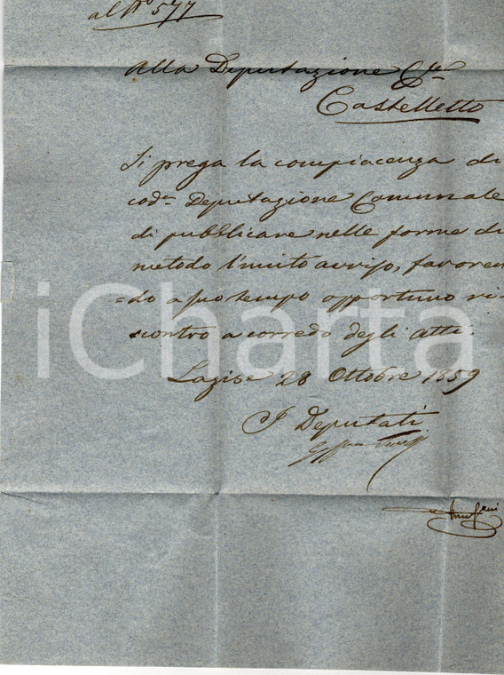 1859 CASTELLETTO DI BRENZONE (VR) Avviso Deputazione