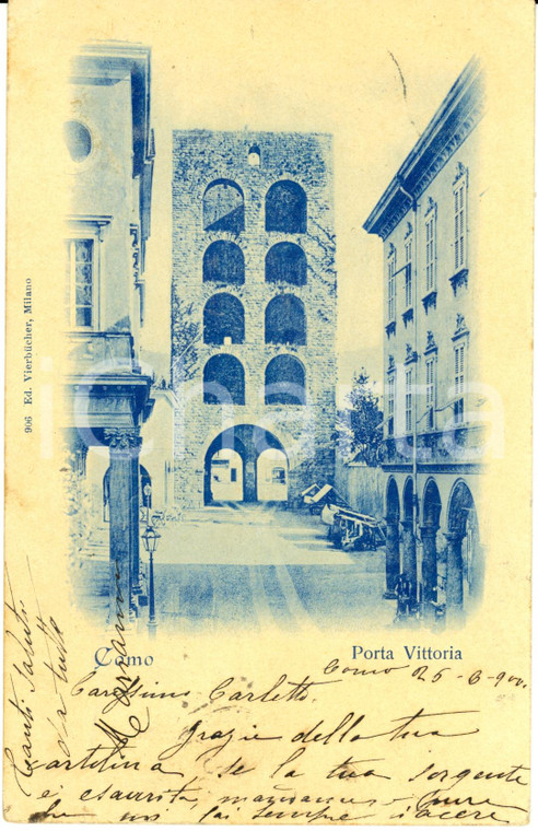 1900 COMO Veduta di PORTA VITTORIA *Cartolina postale FP VG