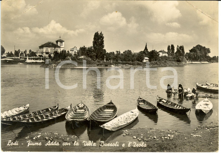 1941 LODI Villa BUSSOLI e isola da fiume ADDA *Cartolina ANIMATA FG VG