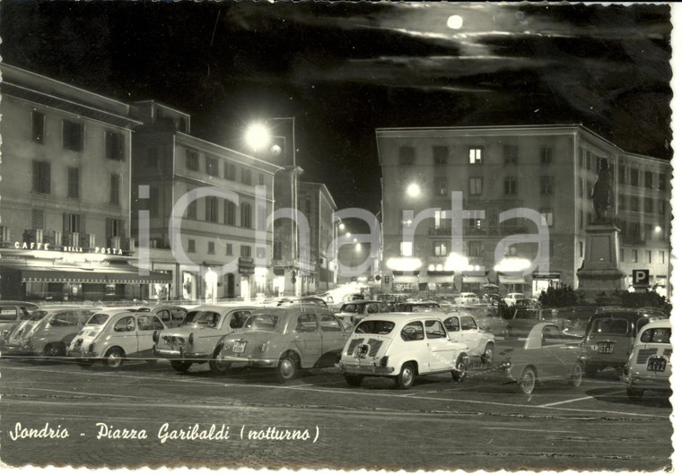 1963 SONDRIO Piazza GARIBALDI di notte con caffè DELLA POSTA *Cartolina FG VG