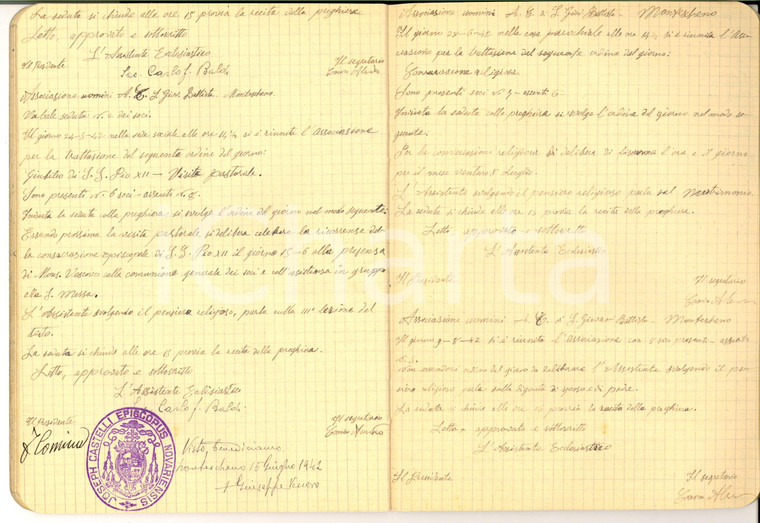 1935-1942 MONTESCHENO Verbali uomini AZIONE CATTOLICA Autografo mons. CASTELLI