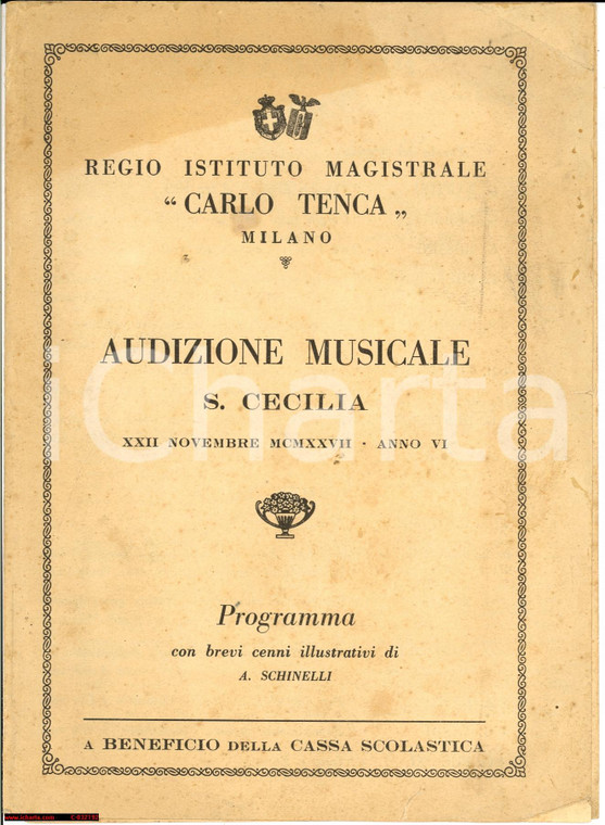 1927 MILANO Istituto TENCA Audizione Musicale S.Cecilia