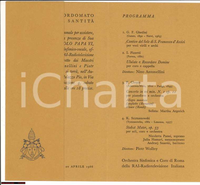 1966 CONCERTO RAI in onore PAPA PAOLO VI