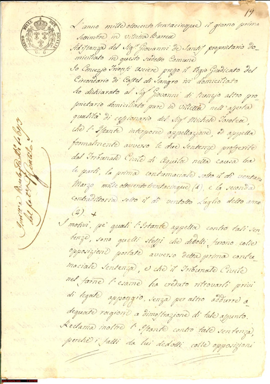 1835 VILLETTA BARREA (AQ) DE SANTIS contro DI NUNZIO