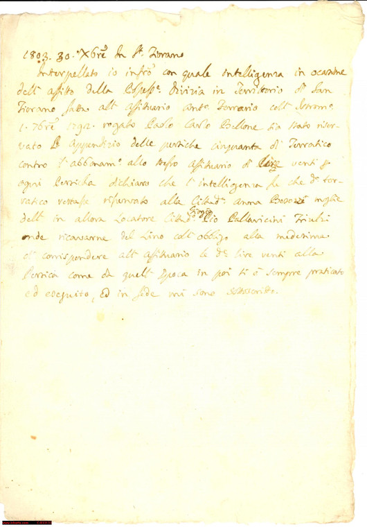 1803 SAN FIORANO (LO) Affitto podere Pio PALLAVICINI TRIULZI per coltivare lino