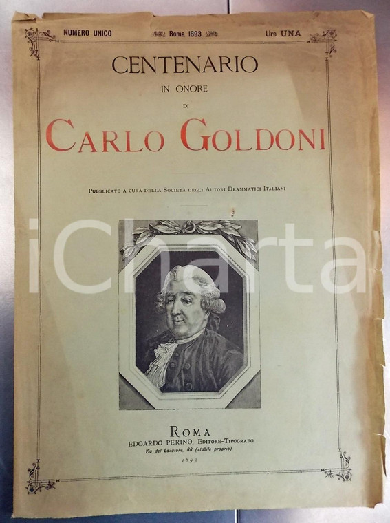 1893 ROMA  Centenario in onore di CARLO GOLDONI Numero unico *Ed. PERINO