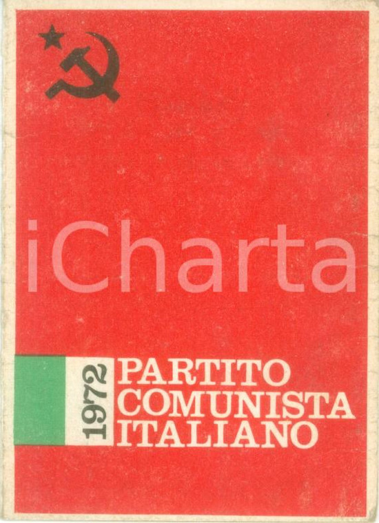 1972 PARTITO COMUNISTA ITALIANO Tessera annuale con marca