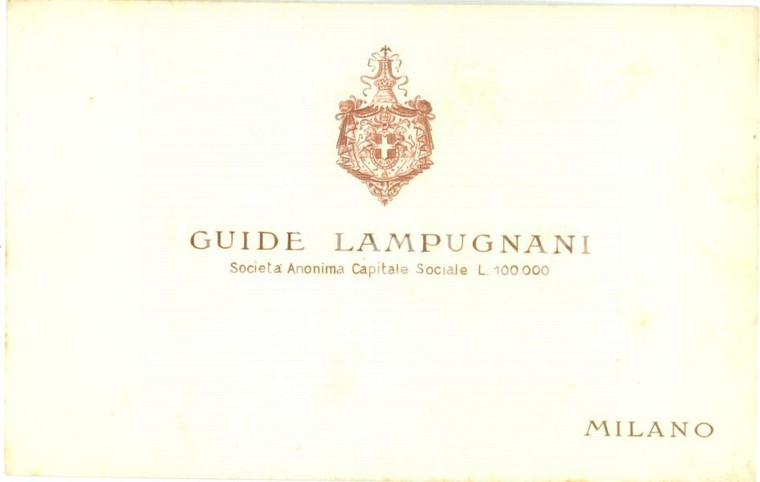1930 ca MILANO Guide di Giovanni LAMPUGNANI *Biglietto pubblicitario