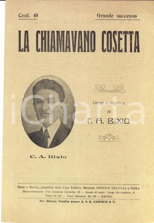 1919 MILANO Cesare Andrea BIXIO La chiamavano Cosetta *Spartito d'epoca