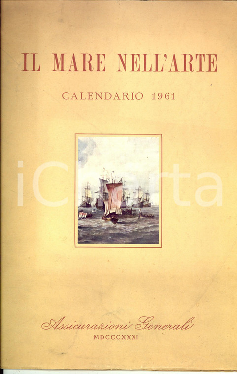 1961 Calendario ASSICURAZIONI GENERALI Il mare nell'arte 35x25 cm *VINTAGE