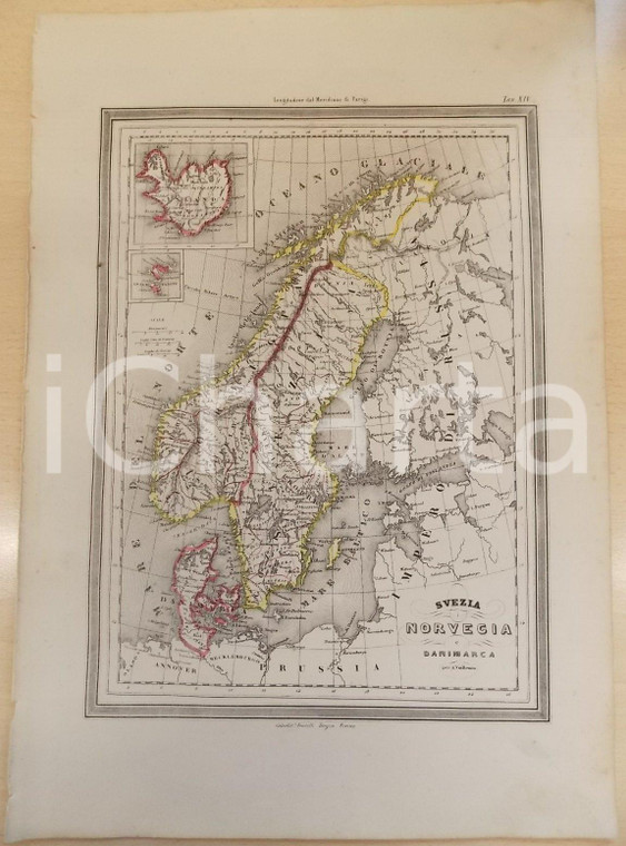 1864 Atlante Universale -Svezia, Norvegia e Danimarca *Ed. GUIGONI Tav. XIV