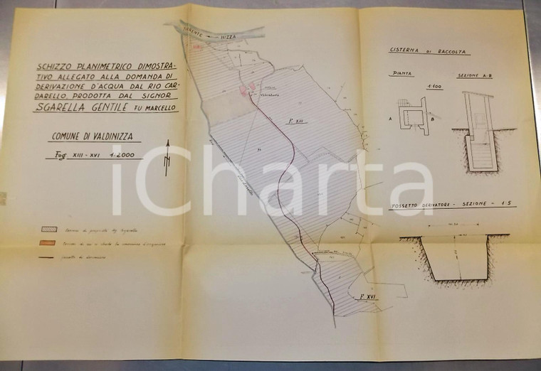 1945 ca VAL DI NIZZA  Planimetria derivazione dal rio CARDARELLO pro SGARELLA