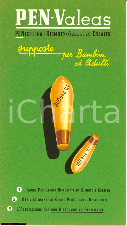 1955 PEN VALEAS Supposte - cartoncino pubblicit.