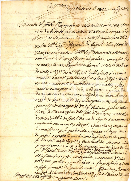 1719 CASTELFRANCO DI SOPRA Magistrato Pupilli BROCCI
