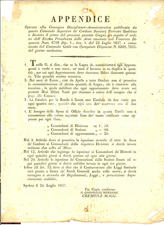 1837 SPOLETO (PG) legna e candele per appostamenti
